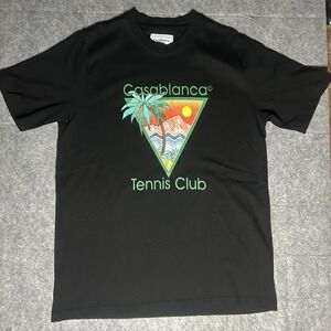 Casablanca Men's Xl Tennis Club Heavy Thick Black T Shirt Palm Tree